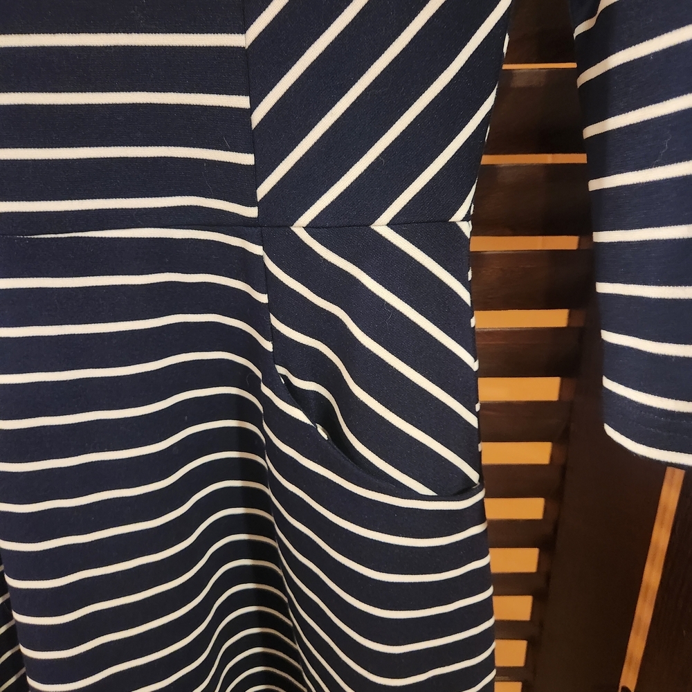 Chic Navy and White Striped Long Sleeve Dress - Picture 3 of 4